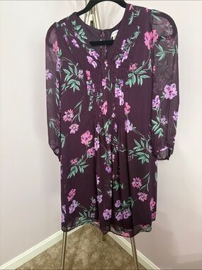 Calvin Klein Plum Floral Pintuck Chiffon Dress
